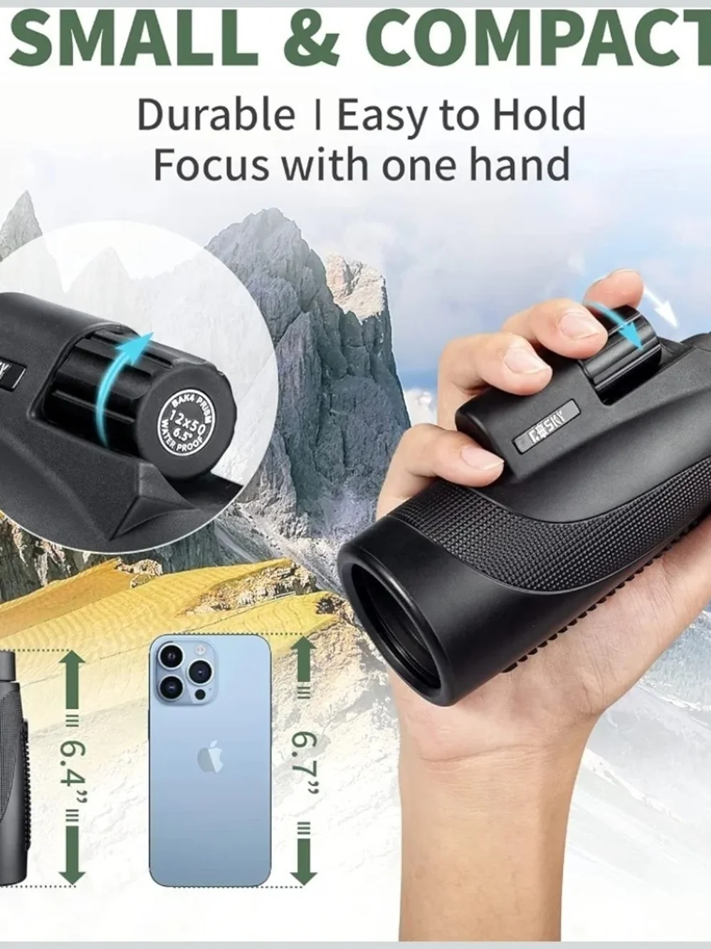 Gosky Titan 12x50 Monocular Telescope BAK4 FMC Waterproof w/ Smartphone Holder